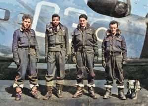 Errol Barrow and crew crew graduation No.31 OTU RAF Debert, Nova Scotia Canada - 7 April 1944 - colorized photograph