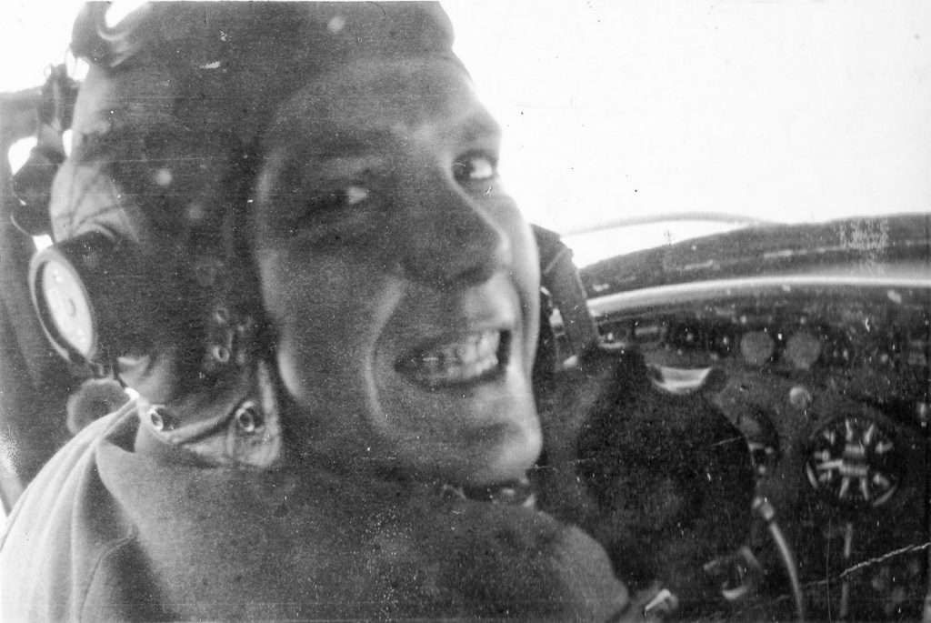P/O Andrew Cole in Lockheed Hudson cockpit